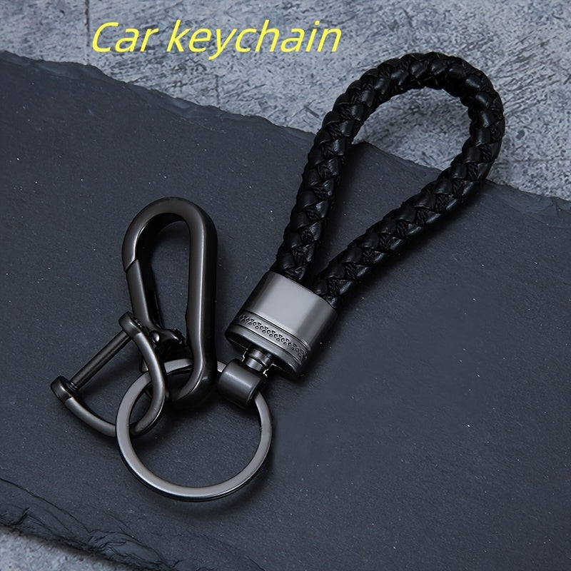 1pc High-End Alloy Car Keychain Pendant, Metal Braided Rope Design, Couple's Cool Accessory, Durable and Stylish