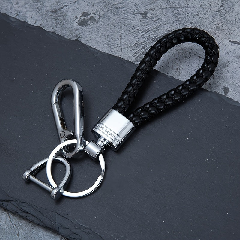 1pc High-End Alloy Car Keychain Pendant, Metal Braided Rope Design, Couple's Cool Accessory, Durable and Stylish