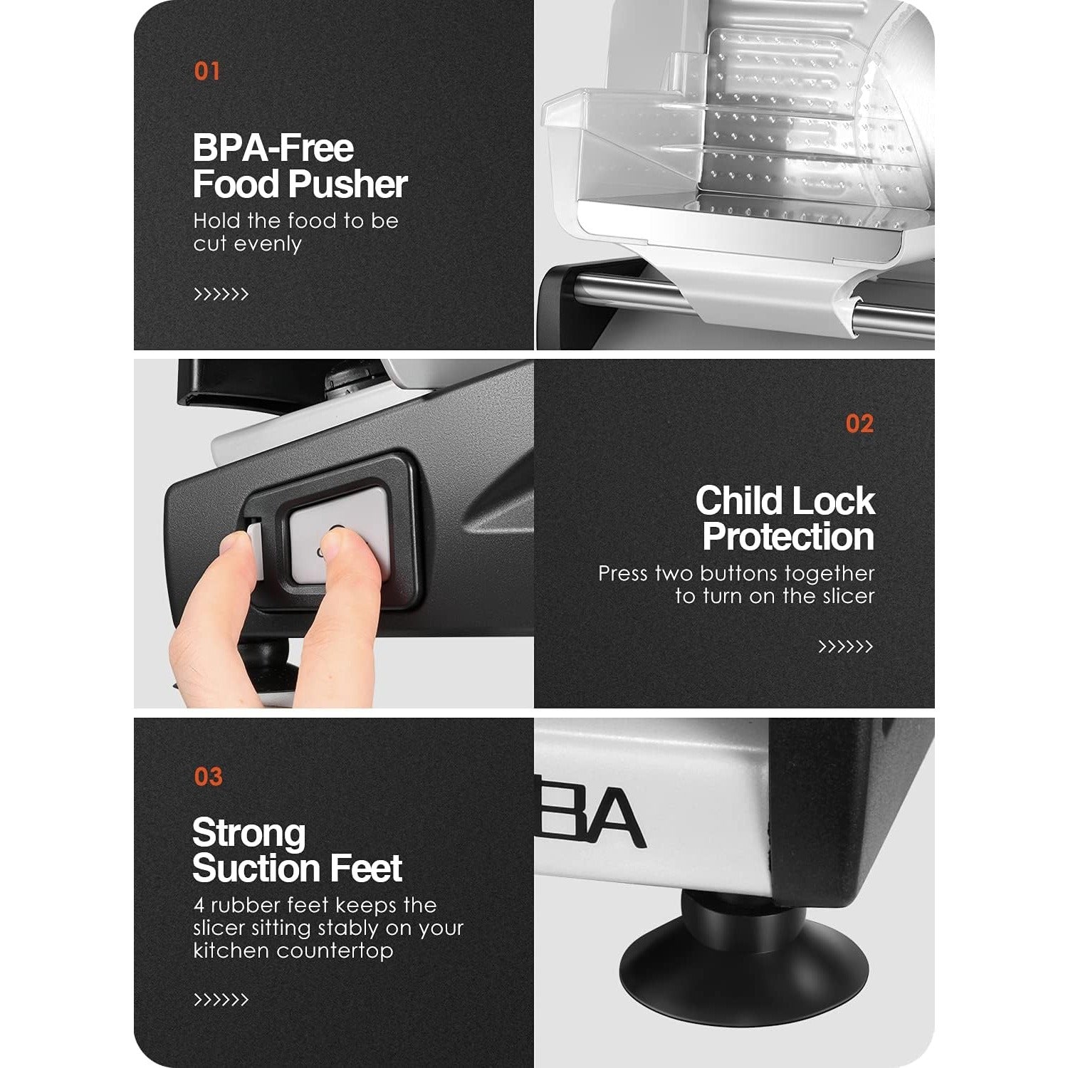 OSTBA Electric Meat Slicer with Child Lock Protection, Removable 7.5" Stainless Steel Blade & Food Carriage, Adjustable Thickness for Meat, Cheese, Bread (150W/200W)