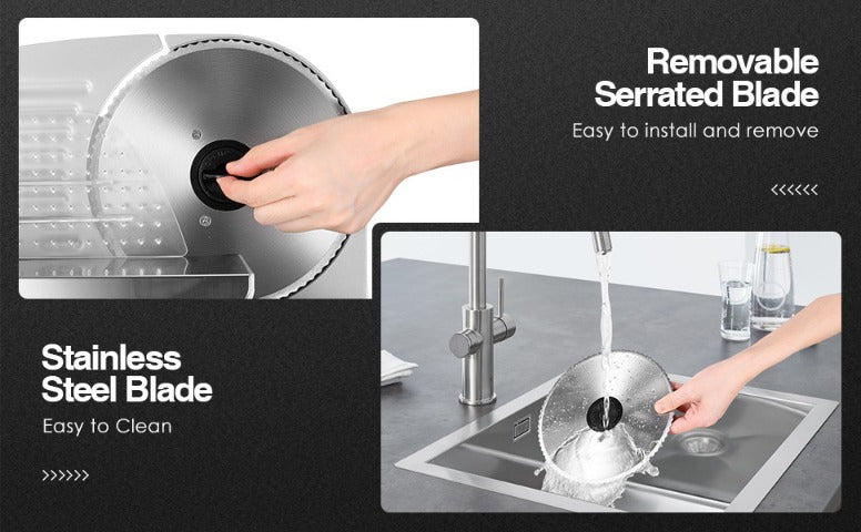 OSTBA Electric Meat Slicer with Child Lock Protection, Removable 7.5" Stainless Steel Blade & Food Carriage, Adjustable Thickness for Meat, Cheese, Bread (150W/200W)