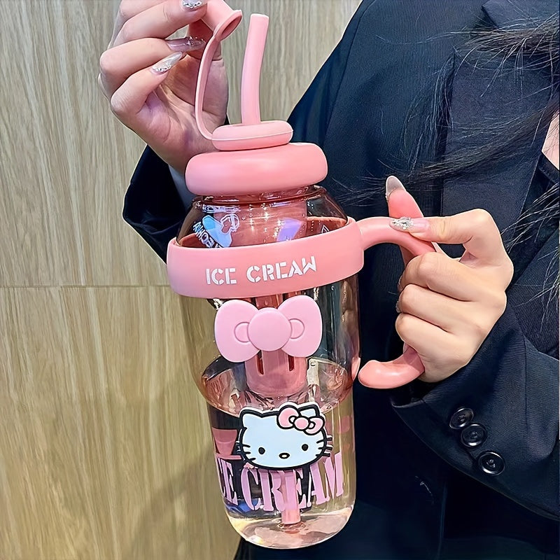 Hello Kitty Sports Water Bottle with Straw-PPSU Drop-Proof and Portable Drinking Cup, Suitable for Outdoor, Office, Camping, Home and School-Officially Licensed Large Capacity Hello Kitty Design, Portable Sports Bottle, Outdo
