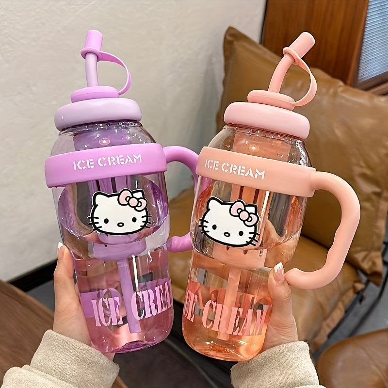 Hello Kitty Sports Water Bottle with Straw-PPSU Drop-Proof and Portable Drinking Cup, Suitable for Outdoor, Office, Camping, Home and School-Officially Licensed Large Capacity Hello Kitty Design, Portable Sports Bottle, Outdo