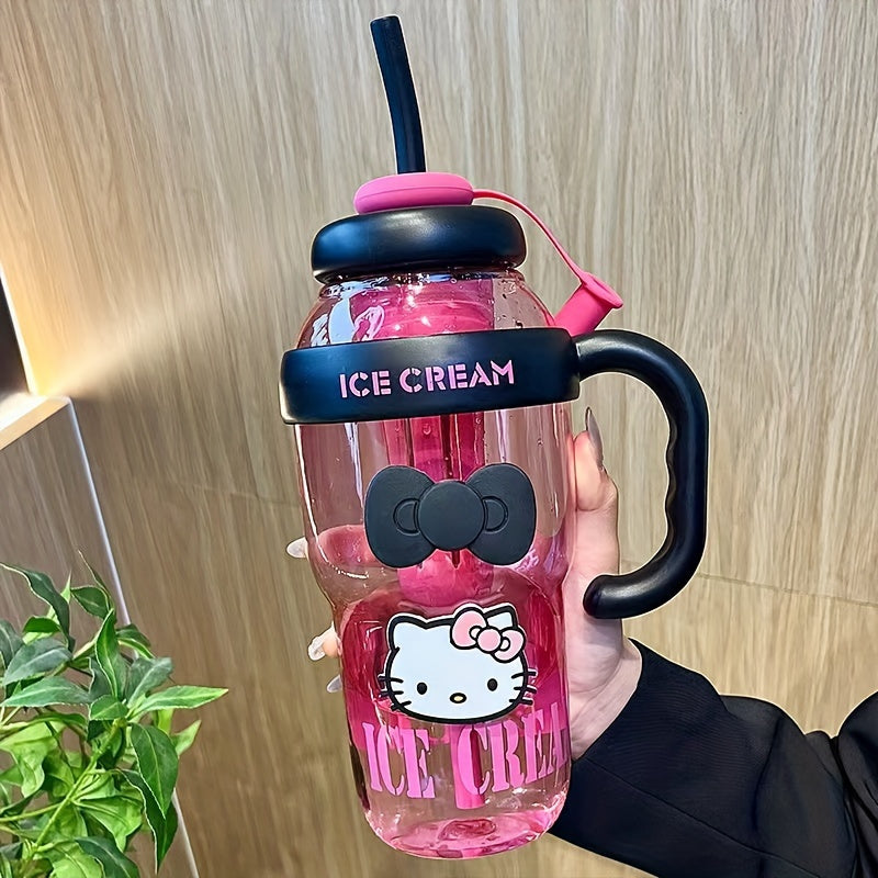Hello Kitty Sports Water Bottle with Straw-PPSU Drop-Proof and Portable Drinking Cup, Suitable for Outdoor, Office, Camping, Home and School-Officially Licensed Large Capacity Hello Kitty Design, Portable Sports Bottle, Outdo