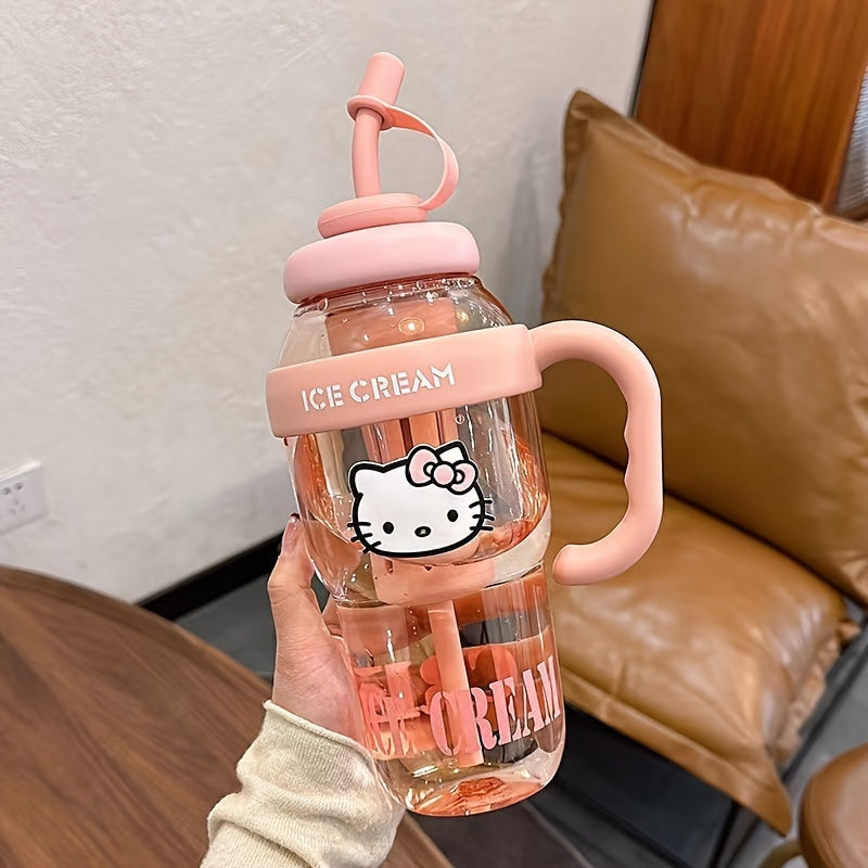 Hello Kitty Sports Water Bottle with Straw-PPSU Drop-Proof and Portable Drinking Cup, Suitable for Outdoor, Office, Camping, Home and School-Officially Licensed Large Capacity Hello Kitty Design, Portable Sports Bottle, Outdo