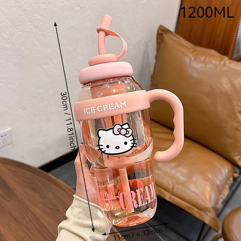 Hello Kitty Sports Water Bottle with Straw-PPSU Drop-Proof and Portable Drinking Cup, Suitable for Outdoor, Office, Camping, Home and School-Officially Licensed Large Capacity Hello Kitty Design, Portable Sports Bottle, Outdo