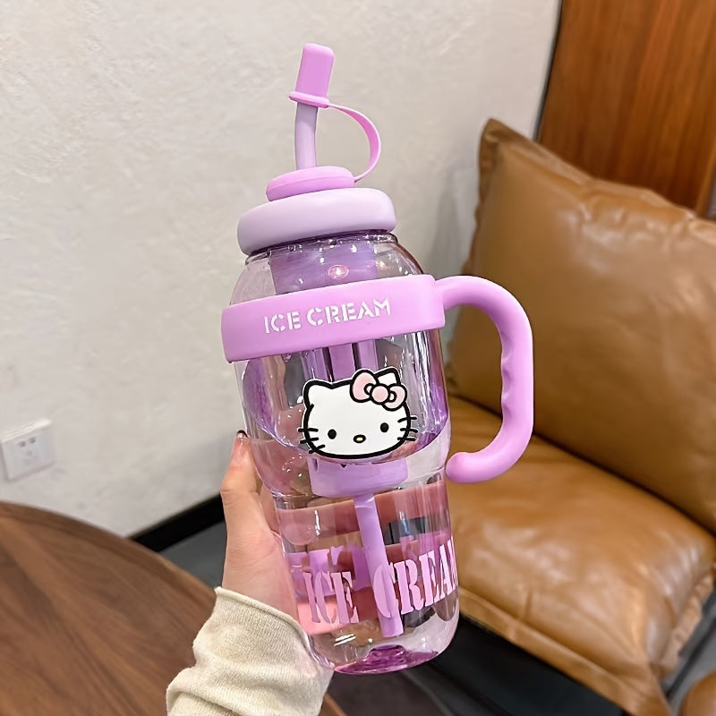 Hello Kitty Sports Water Bottle with Straw-PPSU Drop-Proof and Portable Drinking Cup, Suitable for Outdoor, Office, Camping, Home and School-Officially Licensed Large Capacity Hello Kitty Design, Portable Sports Bottle, Outdo