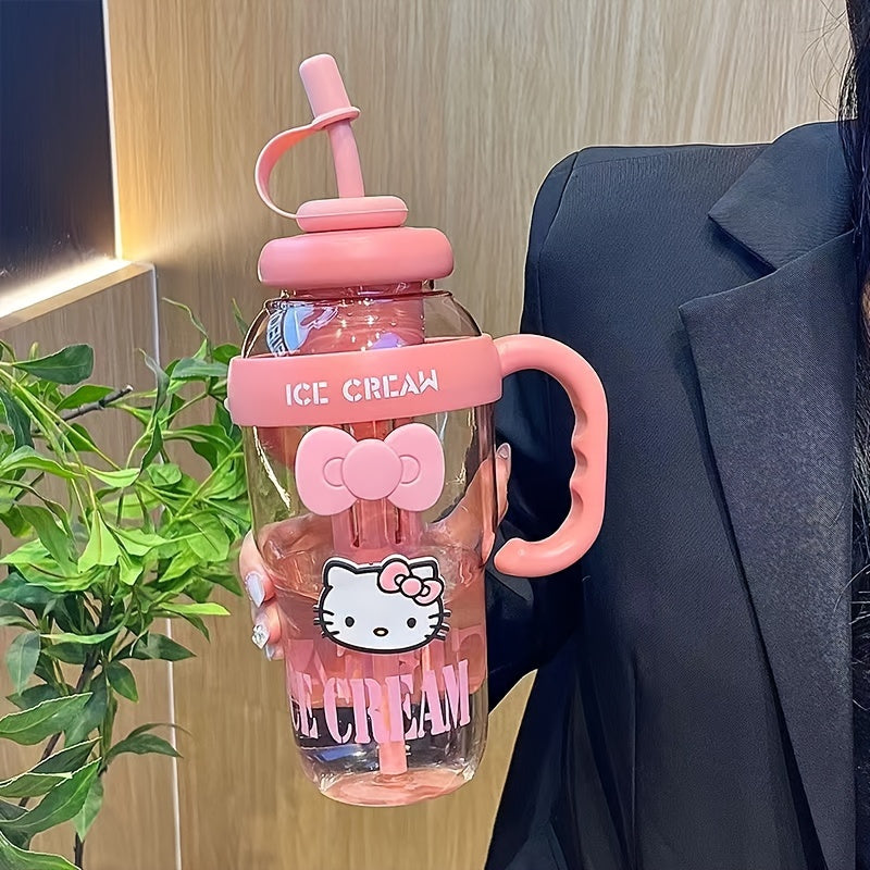 Hello Kitty Sports Water Bottle with Straw-PPSU Drop-Proof and Portable Drinking Cup, Suitable for Outdoor, Office, Camping, Home and School-Officially Licensed Large Capacity Hello Kitty Design, Portable Sports Bottle, Outdo