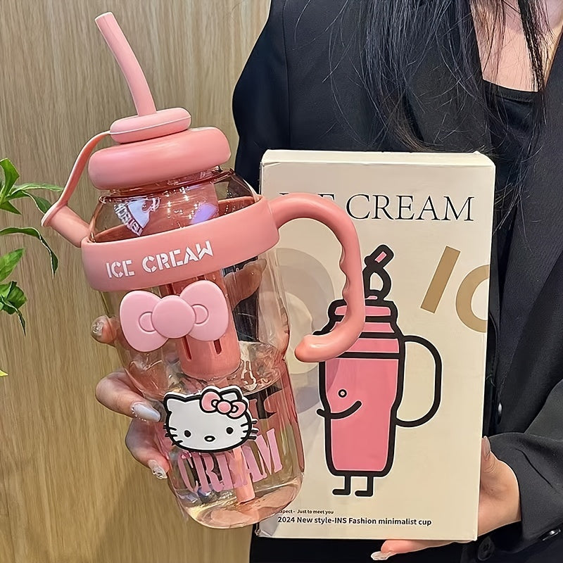 Hello Kitty Sports Water Bottle with Straw-PPSU Drop-Proof and Portable Drinking Cup, Suitable for Outdoor, Office, Camping, Home and School-Officially Licensed Large Capacity Hello Kitty Design, Portable Sports Bottle, Outdo