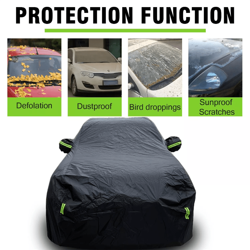 Universal Fit All-Weather Car Cover with Enhanced Wind & Snow Protection, Dust Guard, Reflective Strip, Mirror & Bumper Safeguard