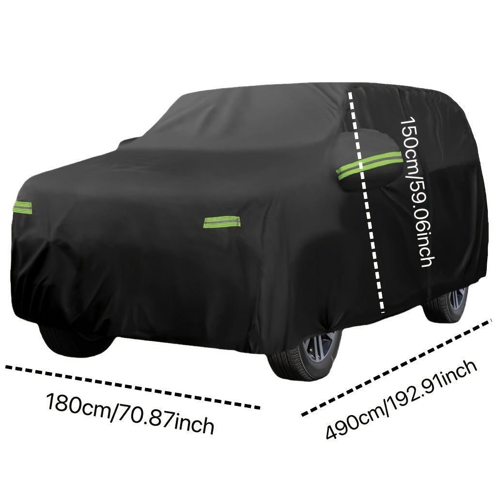 Universal Fit All-Weather Car Cover with Enhanced Wind & Snow Protection, Dust Guard, Reflective Strip, Mirror & Bumper Safeguard