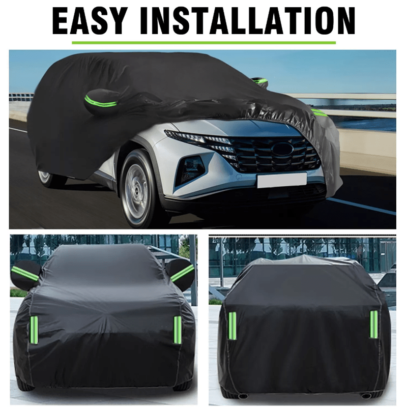 Universal Fit All-Weather Car Cover with Enhanced Wind & Snow Protection, Dust Guard, Reflective Strip, Mirror & Bumper Safeguard
