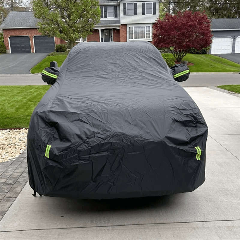 Universal Fit All-Weather Car Cover with Enhanced Wind & Snow Protection, Dust Guard, Reflective Strip, Mirror & Bumper Safeguard