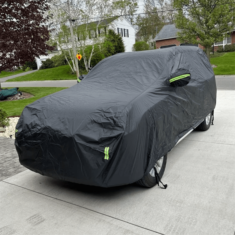 Universal Fit All-Weather Car Cover with Enhanced Wind & Snow Protection, Dust Guard, Reflective Strip, Mirror & Bumper Safeguard