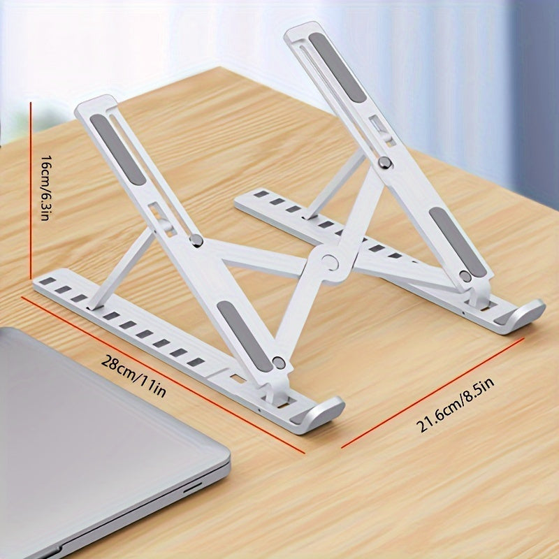 Travel Friendly| Adjustable & Portable Laptop Stand - Sleek ABS Material, 10-Level Folding Notebook Holder with Cooling Base, Ergonomic Design for All Laptops