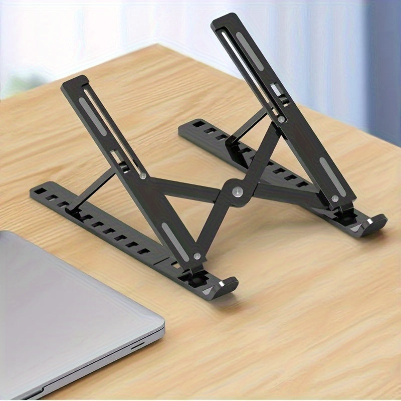 Travel Friendly| Adjustable & Portable Laptop Stand - Sleek ABS Material, 10-Level Folding Notebook Holder with Cooling Base, Ergonomic Design for All Laptops