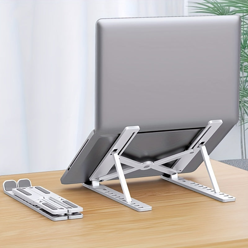 Travel Friendly| Adjustable & Portable Laptop Stand - Sleek ABS Material, 10-Level Folding Notebook Holder with Cooling Base, Ergonomic Design for All Laptops