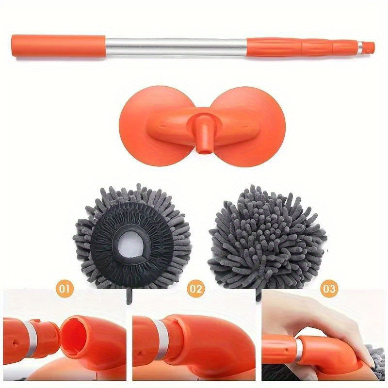 Complete Set, Car Wash Brush Mop Kit, Mitt Sponge with 44" Long Handle Car Cleaning Supplies Kit, Duster Washing Car Tools, Double Brush Head Mop, Car Care Kit Of Scratch-Free Replacement Head for Car RV Truc, Without Battery