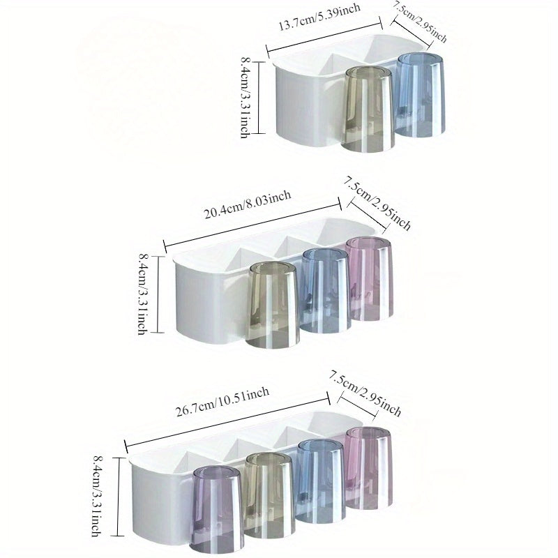 Durable Plastic Space-Saving Wall-Mounted Holder - Multi-Cup Toothbrush & Mouthwash Organizer with Ample Storage