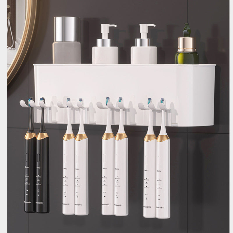 Durable Plastic Space-Saving Wall-Mounted Holder - Multi-Cup Toothbrush & Mouthwash Organizer with Ample Storage