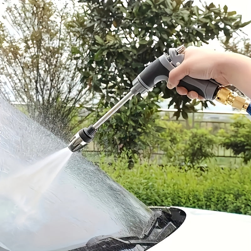 [Portable | High-Pressure] 1pc Portable High-Pressure Hose Spray Gun | Adjustable Thick Rod Spray, Multi-Functional Garden Hose Nozzle | Durable Plastic Construction, Adjustable Spray Pattern, 3/4" and 1/2" Quick Connect Adap