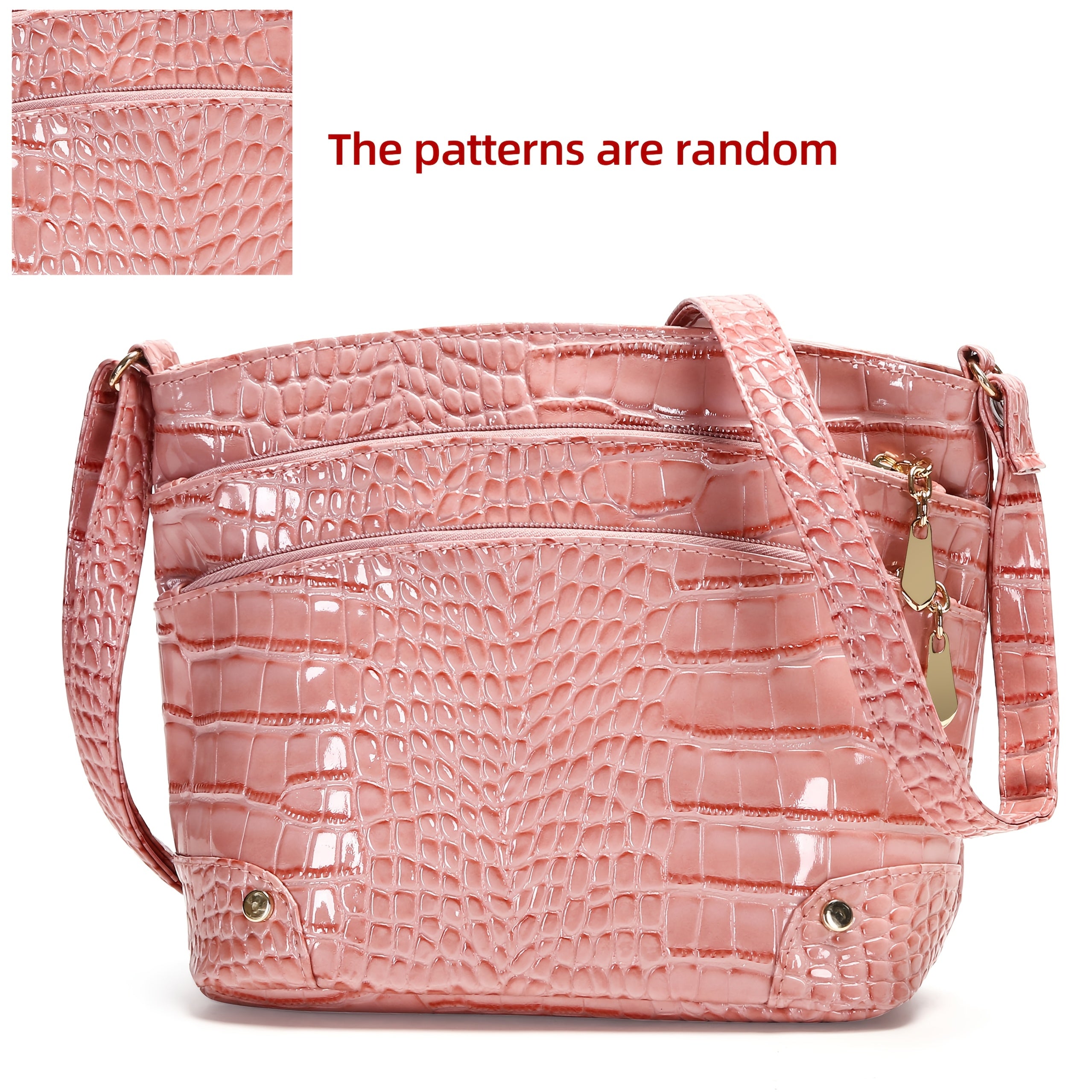 Shiny Crocodile Pattern Women'S Bag, PU Soft Shoulder Bag, Multi-Layer Crossbody Bag, Stylish And Versatile Large Capacity Bucket Bag.