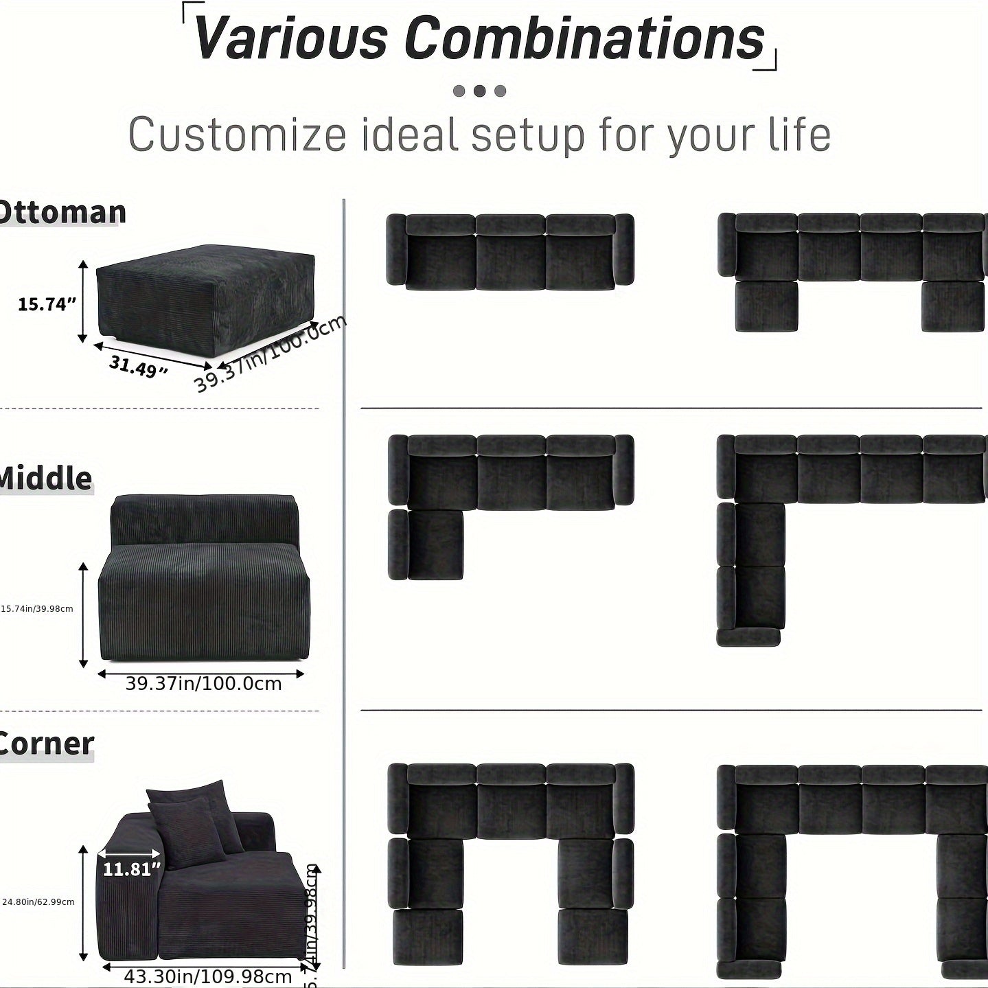 Extra Large U-Shaped Modular Sectional Sofa Couch