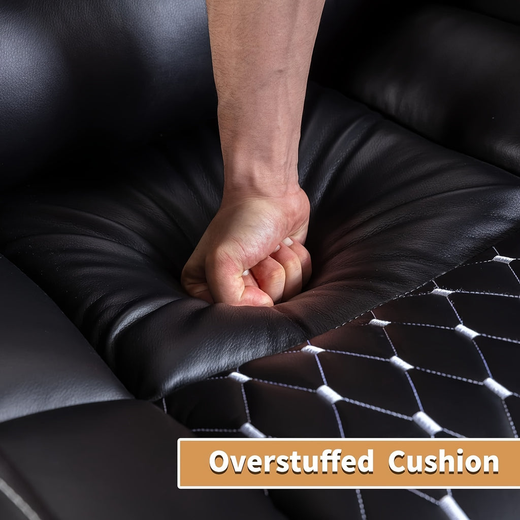 Power Recliner Chair With USB Ports And Cup Holders - Overstuffed Electric Home Theater Seating Faux Leather Reclining Furniture With Hidden Arm Storage, Easy To Clean (Black)