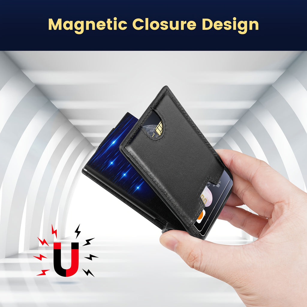 Wallet for Men, Mens Minimalist Wallet, Slim Compact Wallet with Money Clip & ID Window, RFID Blocking Smart Pop Up Card Wallet, Metal Aluminum Bifold Wallet Credit Card Holder-Best Gift, Mens Wallet, Wallet for Women High Qu