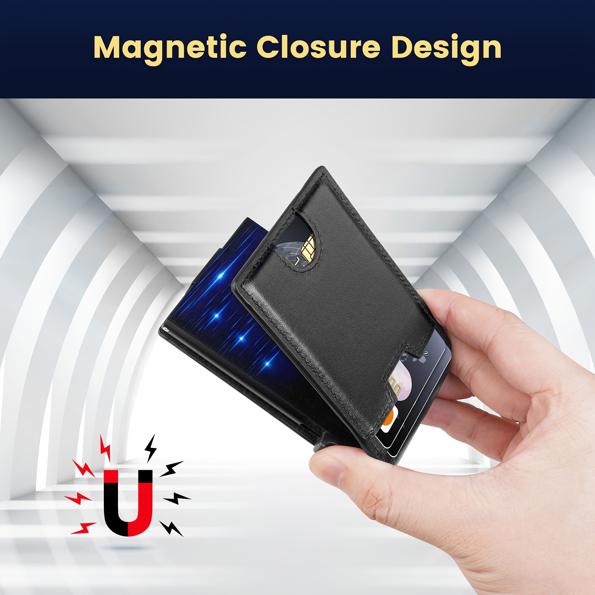 Wallet for Men, Mens Minimalist Wallet, Slim Compact Wallet with Money Clip & ID Window, RFID Blocking Smart Pop Up Card Wallet, Metal Aluminum Bifold Wallet Credit Card Holder-Best Gift, Mens Wallet, Wallet for Women High Qu