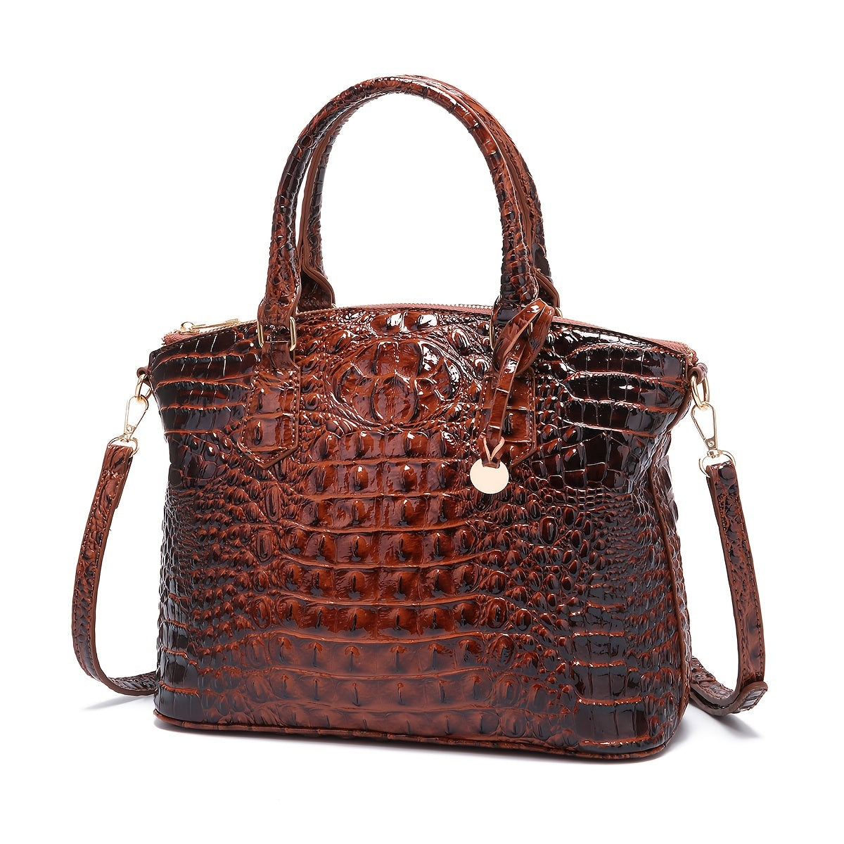 Luxurious crocodile patterned with three-dimensional pattern / metal round buckle decoration / dual handles and adjustable shoulder strap design / large capacity to meet the needs of commuting, business, and travel scenarios
