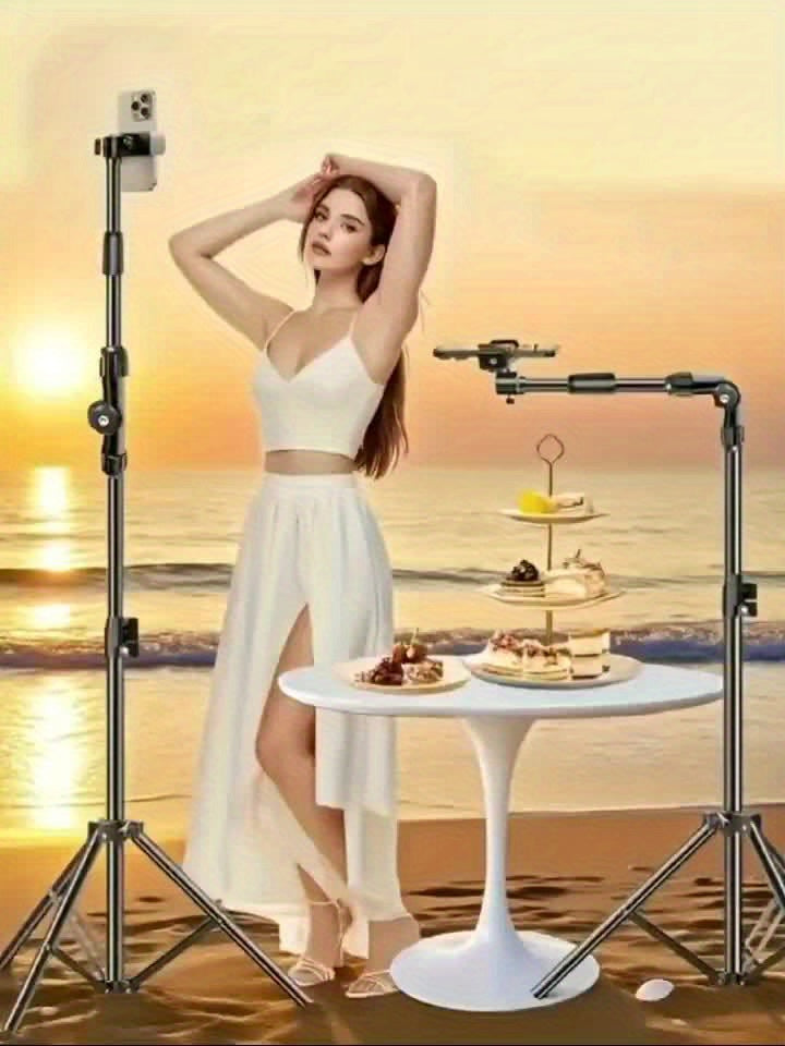 Adjustable 70-Inch Metal Tripod! Suitable for Mobile Phones, with an Adjustable Extension Arm, Ideal for Live Streaming, Recording, Cooking, Painting, And Food Photography