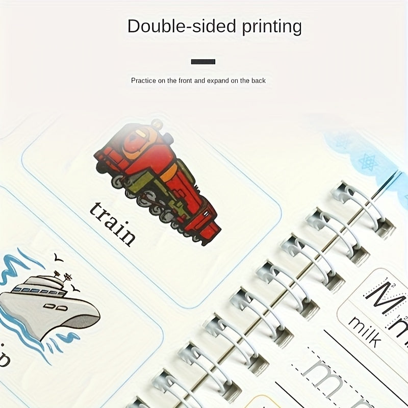 Book Set of 4 Books + 5 Refills + 1 Pen Holder: Groove Practice Magic Stickers, Calligraphy Practice Word Stickers, Writing Book, Enlightenment, Beginner Repetitive Writing, Handwriting Disappears