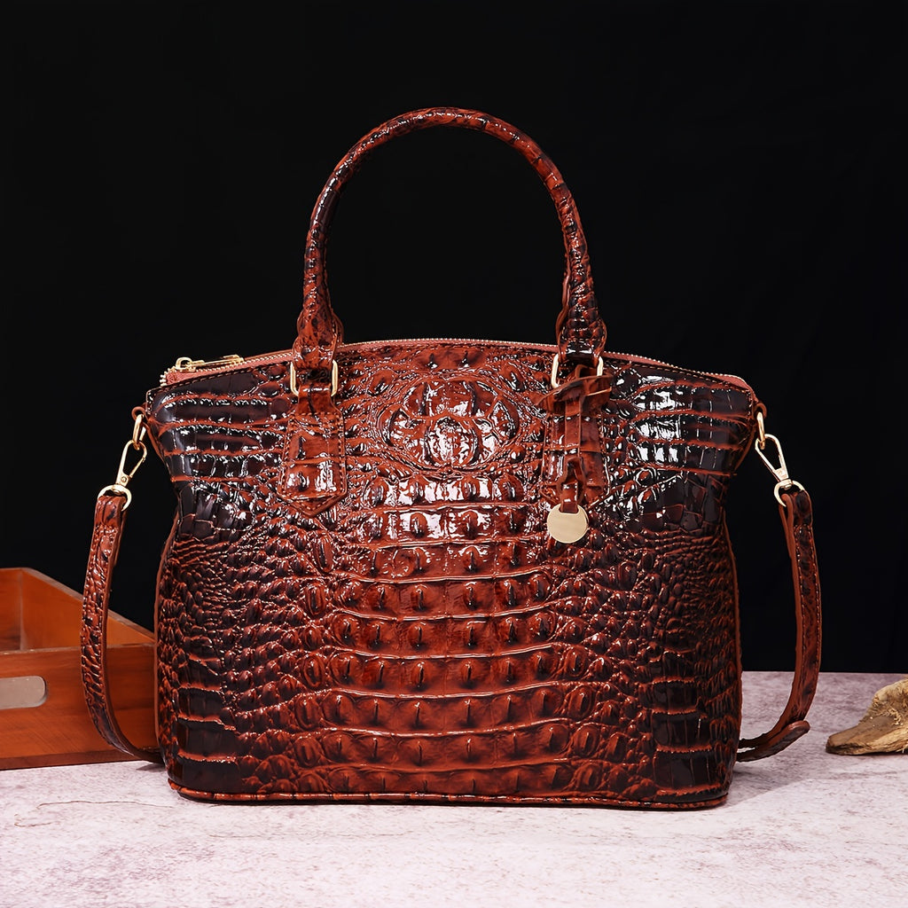 Luxurious crocodile patterned with three-dimensional pattern / metal round buckle decoration / dual handles and adjustable shoulder strap design / large capacity to meet the needs of commuting, business, and travel scenarios
