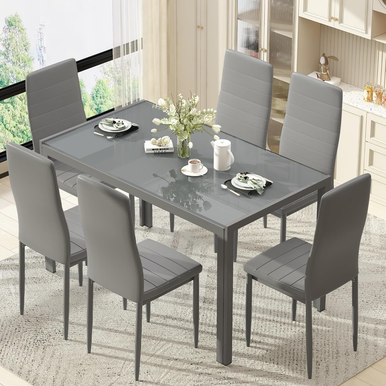 7-Piece Modern Glass Dining Table
