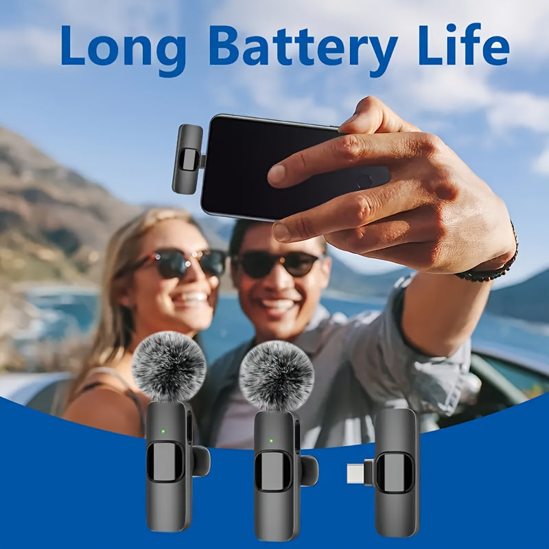 [Wireless Lavalier Microphone] Wireless Lavalier Microphone System | One-Key Recording, Clip Design, USB Type-C, for Live Streaming, Outdoor Video, Gaming