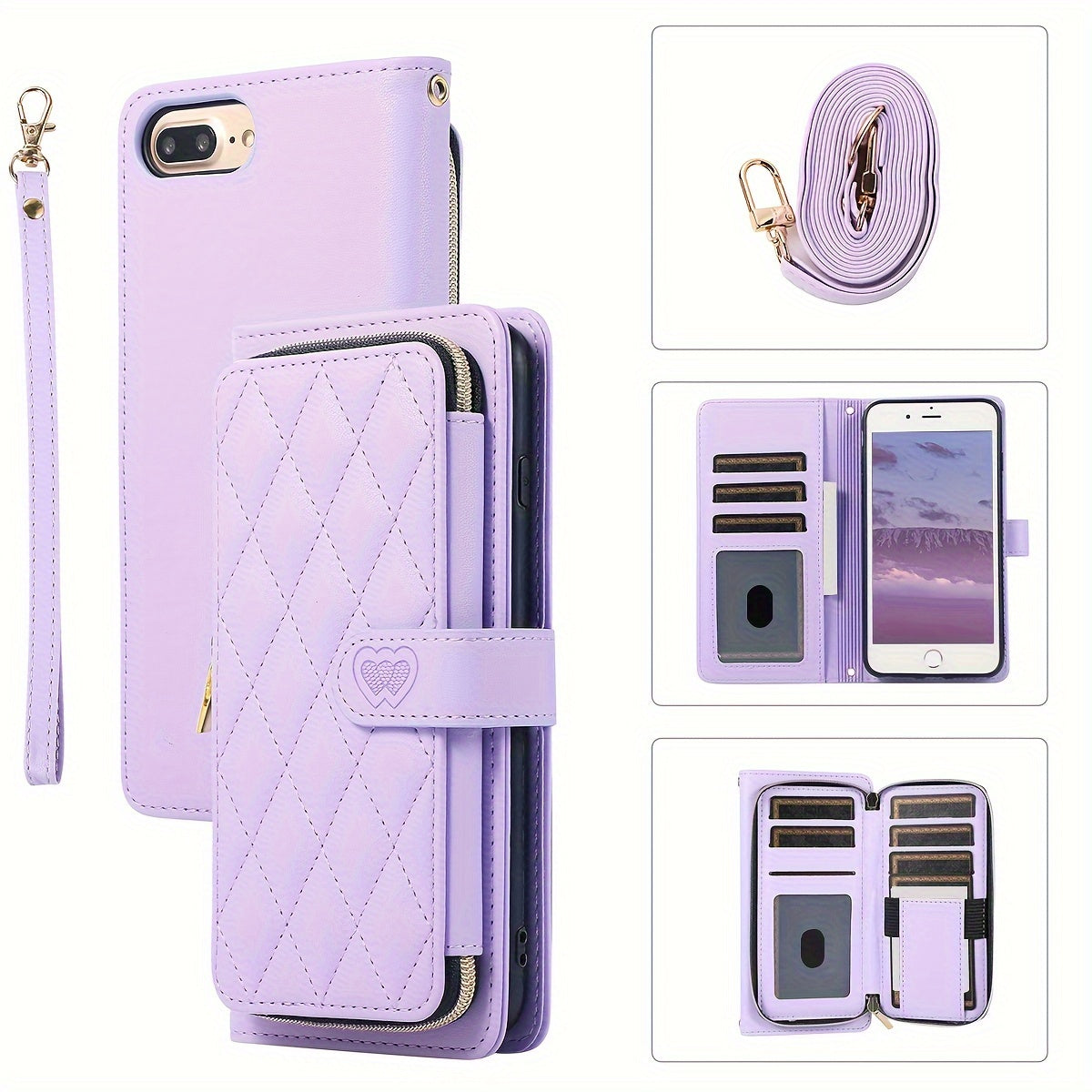 Crossbody Wallet Case Designed for Iphone 16E, 16, 15, 14, 13, 12, 11 Pro Max, 7, 8 Plus, SE 2020, And SE 2022, Featuring a Zippered Handbag Style, Flip Cover, Kickstand Folio, Card Slots, Wrist Strap, And Lanyard for The for