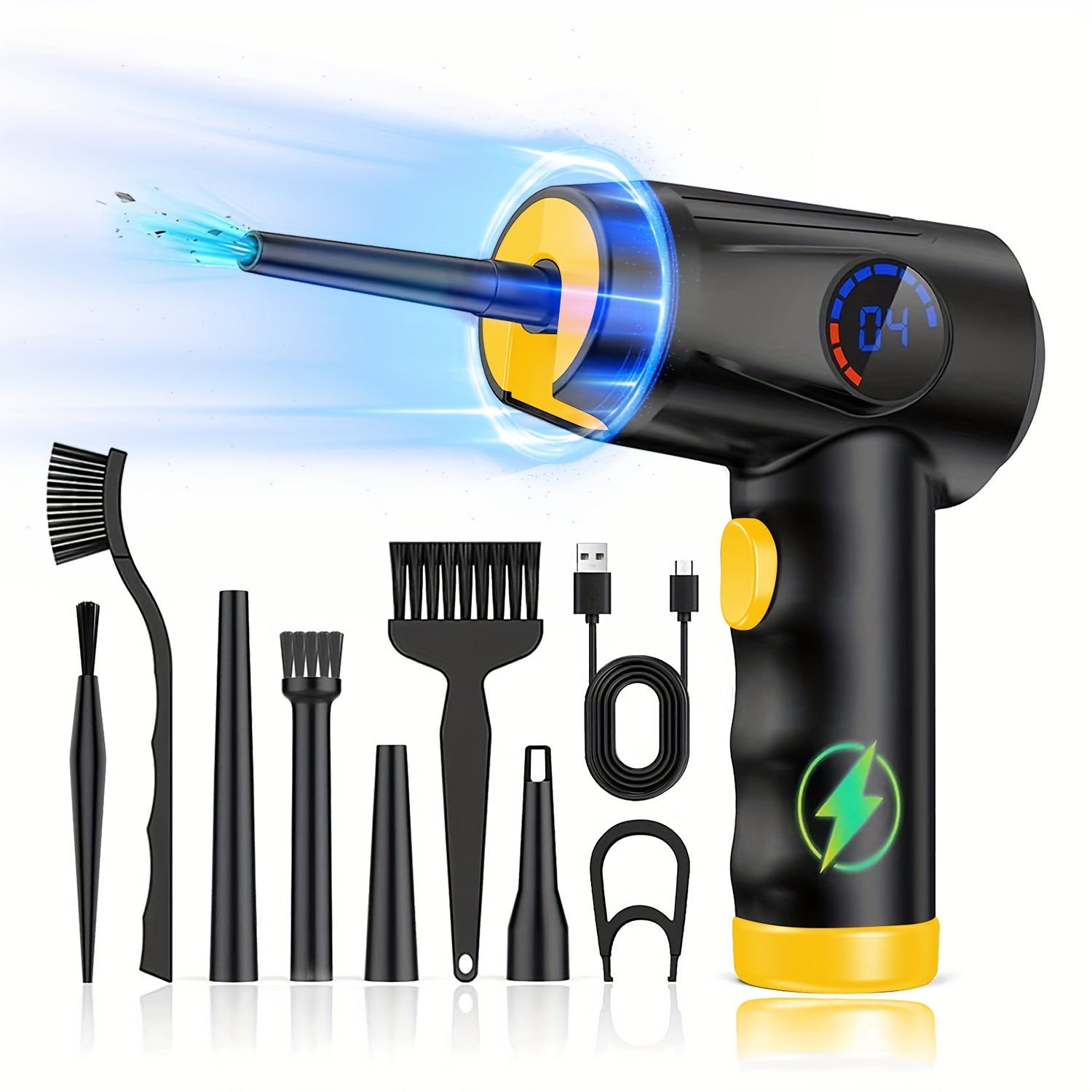 Cordless Electric Air Duster with 51000 RPM High-Power Blower, 4-Speed Adjustable & LCD Display, 3000mAh Fast Charging, 15-45 Min Runtime, USB-Powered Portable Cordless Vacuum Cleaner for Computers, Keyboards, TVs, Gaming Con