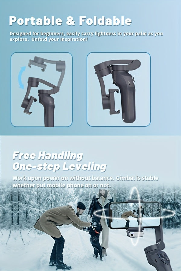 [Smartphone Gimbal Stabilizer] 3-Axis AI Tracking Smartphone Gimbal Stabilizer for Photography, Live Streaming, and Vlogging - Compact, Highprecision, Handheld, Sleek, Stable Performance