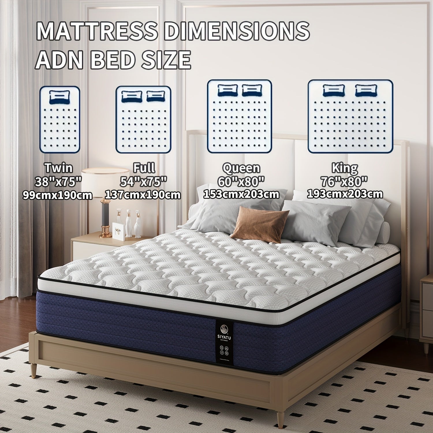 10/12/14 Inch King Sizes Mattress, Queen Size Mattress, Full Size Mattress, Twin, with Ergonomic, Individual Springs&Memory Foam, Medium Firm Feel, Pressure Relief, Comfortable Sleeping, Modern Comfortable Home Furnishings.