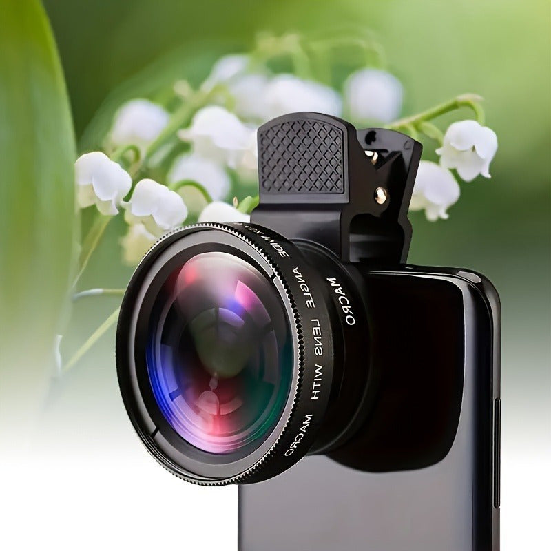 2-in-1 Smartphone Camera Lens Kit - ABS Wide Angle & Macro, PVC Material, Compatible with Most Smartphones, Includes 2 Lens Attachments for Enhanced Photography Experience, Smartphone Camera Lens Kit|Wide Angle Lens| Macro Le