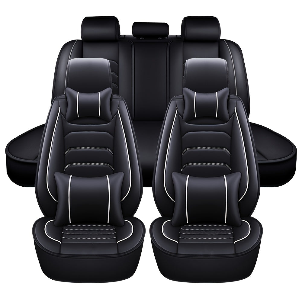 5-Seat Full Set Faux Leather Car Seat Covers - Waterproof All-Weather Protection, Full Surrounded Cushion Protector with Soft Foam Padding, Precise Fit for Cars, Trucks, Sedans & SUVs - Easy Installation, Durable Automotive I