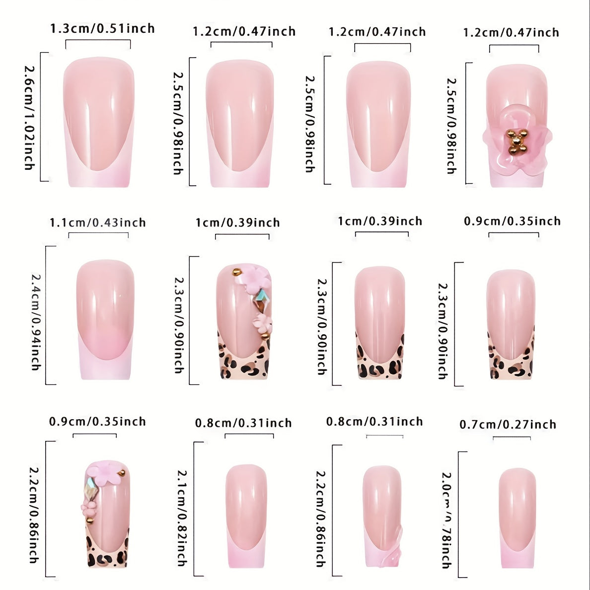 24pcs Leopard Print 3D Water Drop Flower Press-On Nails - Pink & White Gradient, Square Shape, Glossy Finish, Perfect for Daily Wear & Parties, Stylish Fake Nails for Women, Party Nails | Leopard Print Nails | Glossy Finish N
