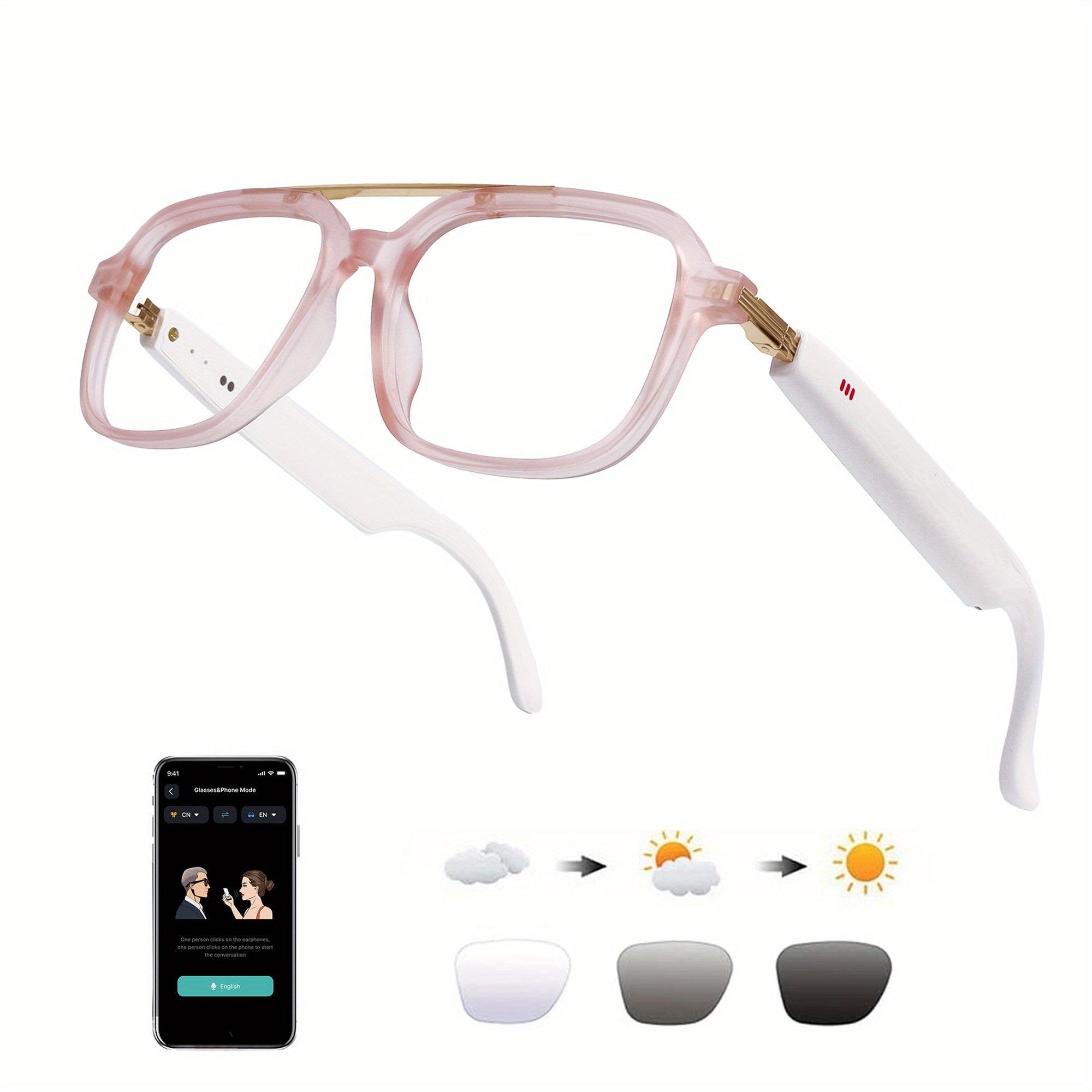 OICIIDO AI Smart Glasses, New Multifunctional Audio Glasses for Men and Women, Support Real-Time Translation for 160+ Languages and Video Translation, Equipped with Chat GPT System, Built-In Microphone and Speaker, HD Voice C