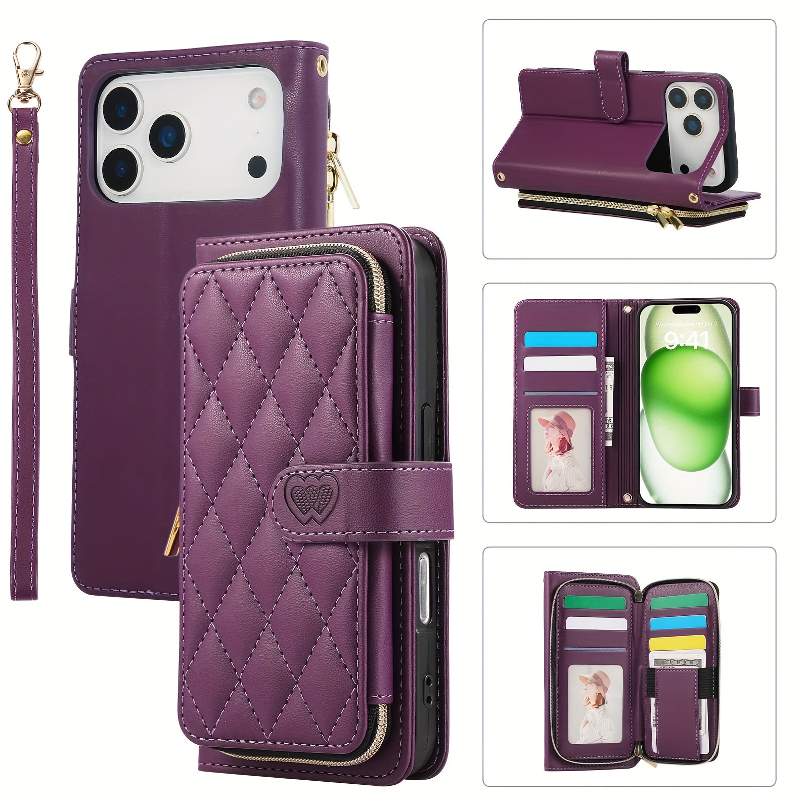 Crossbody Wallet Case Designed for Iphone 16E, 16, 15, 14, 13, 12, 11 Pro Max, 7, 8 Plus, SE 2020, And SE 2022, Featuring a Zippered Handbag Style, Flip Cover, Kickstand Folio, Card Slots, Wrist Strap, And Lanyard for The for