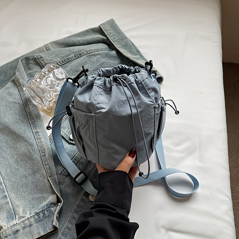 Women's Lightweight Crossbody Bag, Convertible Clutch Purse with Adjustable Strap, Drawstring Closure, Side Mesh Pocket, Compact Everyday Bag for Women, Travel, Work, Dates, Available in Purple, Black, Green, Blue, Khaki, Ide