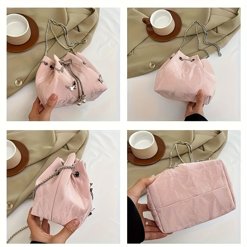Trendy Bowknot Women'S Handbag, Unique Versatile Tote Bucket Bag, High-Quality Handheld Shoulder Bag, Stylish Chain Crossbody Bag.