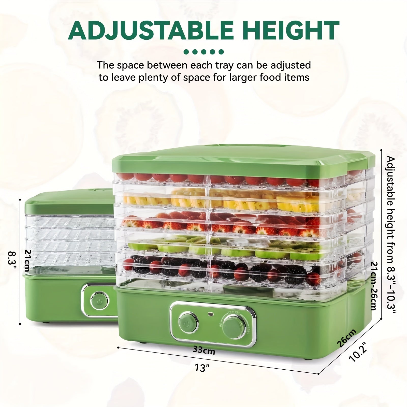 SUSTEAS Food Dehydrator For Jerky, 5-Tier BPA-Free Tray Dehydrator Machine, 240W Adjustable Temperature Control For Fruits, Meats, Veggies & More - Perfect Holiday Gift, Green