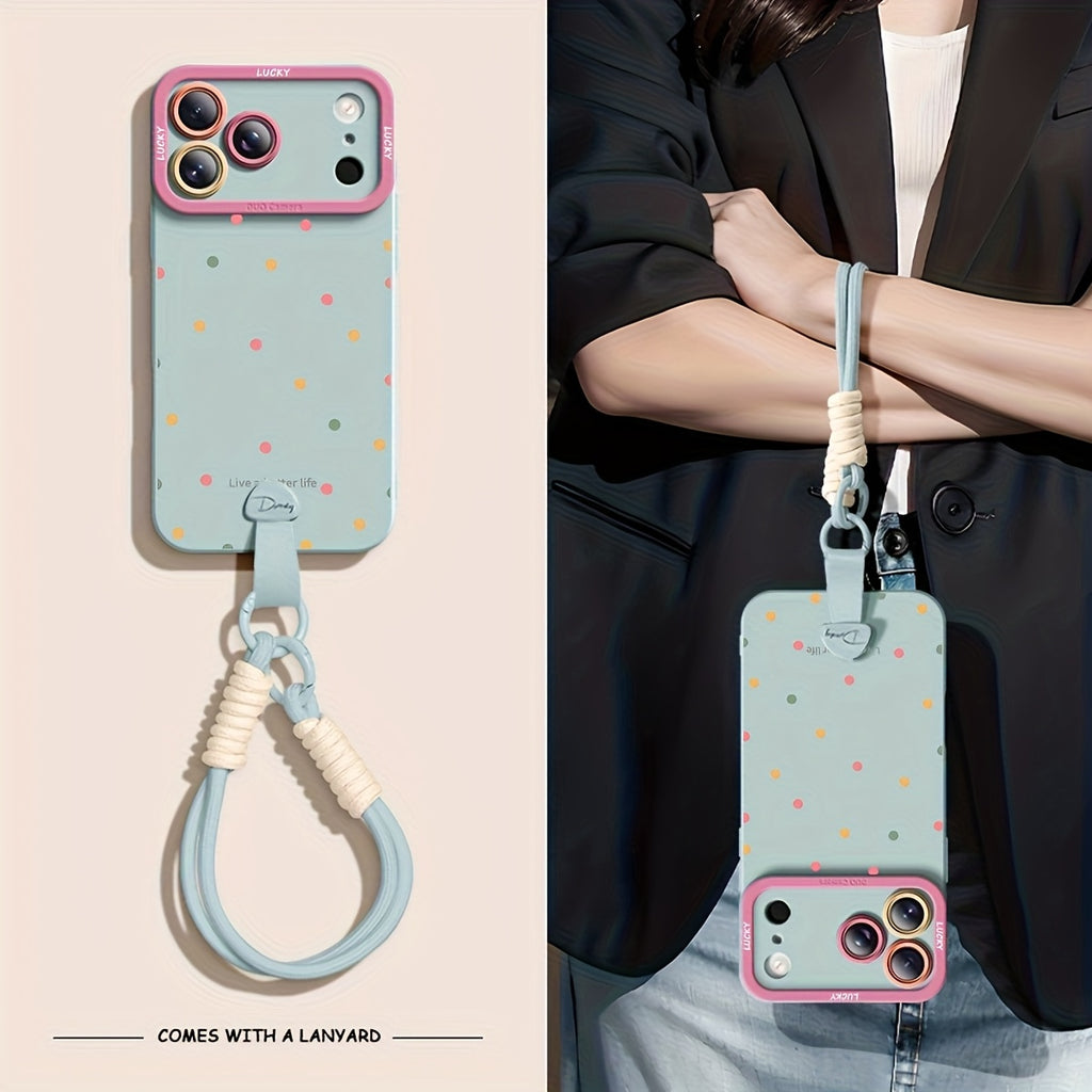 Full screen color dots are suitable for iPhone 17 Promax phone case, new 15 friend models, 16pro handheld Apple 14 Promax premium protective case with hanging rope 17 Pro soft case, Women's autumn and winter