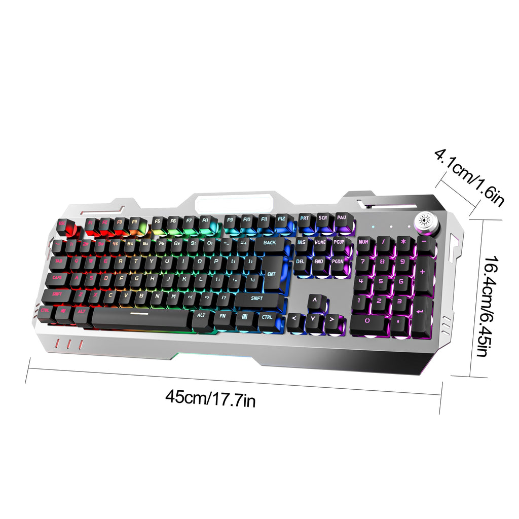 [EWEADN LED Gaming Keyboard] EWEADN 104 Keys LED Backlit Wired Gaming Keyboard - Ergonomic Silent Design, Adjustable Volume Knob, USB Powered, for Desktop & Notebook Computers, Office Accessories