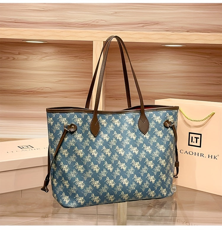 Elegant Floral Tote Bag with Red Interior, Large Capacity, Golden-Tone Hardware, And Detachable Shoulder Strap - Ideal for Daily Travel And Commuting, Travel Tote Bag | Floral Print Tote | Durable Handles, Tote Bag